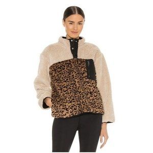 Rails Saga Faux Shearling‎ Sherpa Fleece Leopard Brown Pullover Sweater